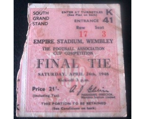 FA Cup Final Ticket 1948 Manchester United v Blackpool
April 24th 1948 at Wembley&nbsp;
See photo re condition