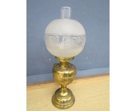 Brass oil lamp with glass shade&nbsp;