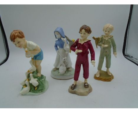 3 Royal Worcester Freda Doughty figurines to incl Young Farmer 3433 and 2x The Parakeet 3087&nbsp; plus one other figurine in