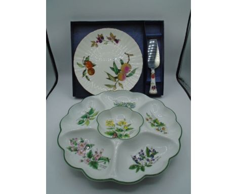 Royal Worcester Herb pattern crudite dish, 34cm plus a Royal Worcester Arden pattern cake plate and knife set, both boxed