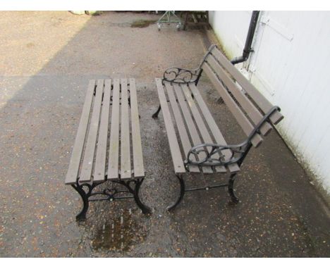 Garden bench and table with cast iron ends and wooden slats&nbsp;