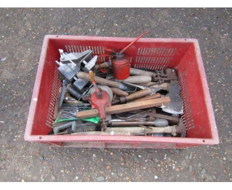 Crate of tools to include chisels, hammers and axe etc&nbsp;