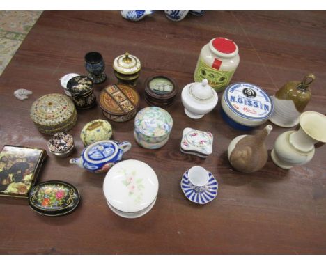 Various trinket boxes, inc Holkham pottery pot, Camembert pot and lidded pots etc&nbsp;
