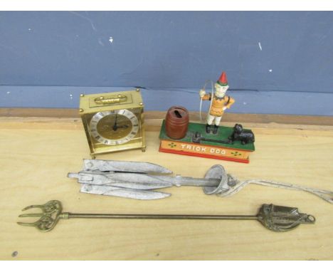 Cast iron Trick Dog money box, boat anchor and clock etc&nbsp;