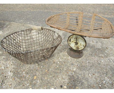 Salters vintage infant scales with basket and potato basket
