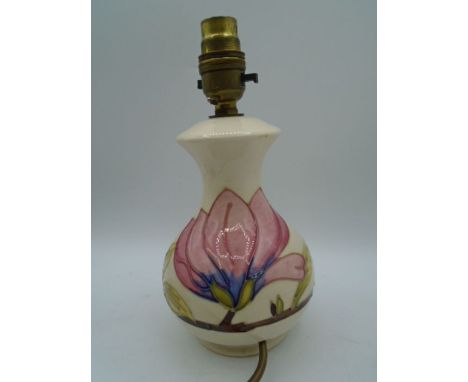 Moorcroft Pink Magnolia Lamp Base, approx 23cm tall incl fitting, impressed and painted marks to base