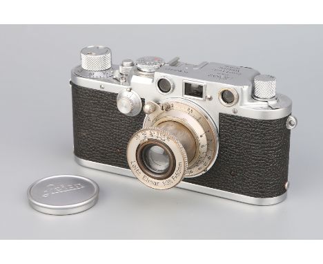 A Leica IIIf Rangefinder Camera, chrome, serial no. 607337, with Leitz Elmar f/3.5 50mm lens, nickel, body, shutter working, 