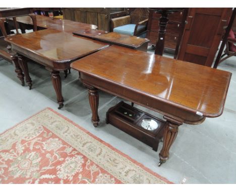 A 19th century mahogany dining table in the Gillows style having two leaves and reeded and shaped legsEACH END APPROX 30", EA