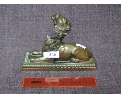 A vintage copper table strike lighter modelled as seated lion, lift head sectionCONDITION REPORT - CANNOT GARUNTEE WORKING OR