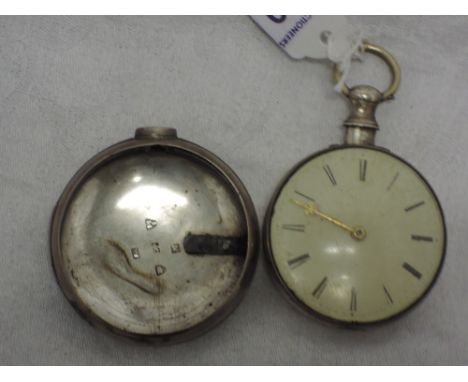 A Georgian silver twin cased key wound pocket watch having fusee movement, etched R Colshade Liverpool, 389, having Roman num