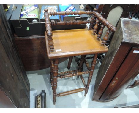 A late Victorian part oak turned/bobbin frame high chair 