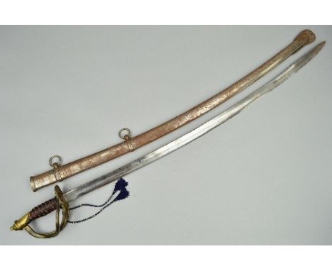 A VICTORIAN STYLE OFFICERS SWORD, possibly a copy of the 1821 Artillery sword in scabbard, no makers or proof marks to blade 