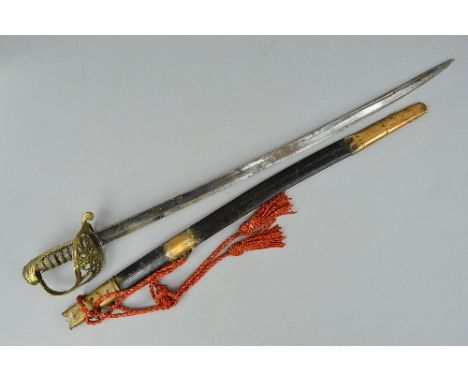 A BRITISH VICTORIAN 1827 PATTERN SWORD AND SCABBARD, sharkskin grip with VR Cypher, blade has no makers or proof marks eviden