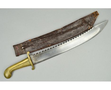 AN 1827 PATTERN RUSSIAN PIONEERS SWABACK SWORD AND SCABBARD, the blade has the traditional Sawback, 1.3., MO & 11 in circle m