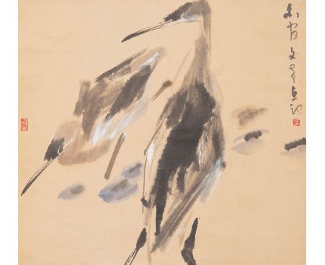 CHEN WENXI (CHEN WENHSI, SINGAPORE 1906-1991) HERONS A Chinese hanging scroll, ink and colour on paper, inscribed and signed 