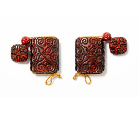 A JAPANESE GURI LACQUER FOUR-CASE INRO EDO PERIOD, 18TH/19TH CENTURY The surface decorated with formal scrolling designs, the