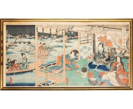 UTAGAWA KUNISADA II (1823-80) EDO PERIOD, 19TH CENTURY Two Japanese woodblock print triptychs, the first depicting actors in 