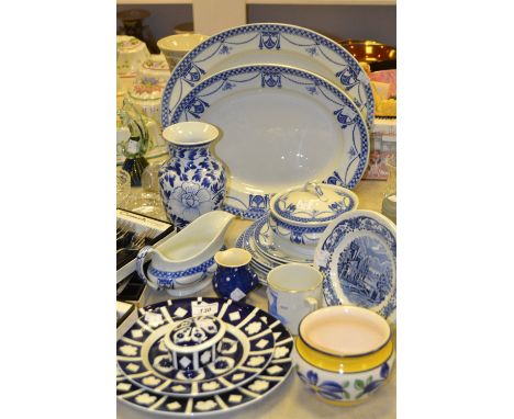 Blue and White Ceramics - Royal Crown Derby unfinished dinner plate, dessert plate, trinket pot; Corona ware , Mitre pattern 