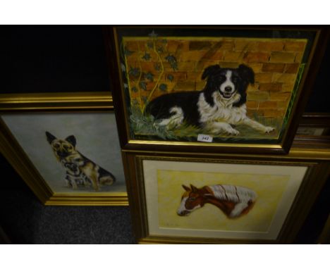 J M Roper (Contemporary), Skewbald Horse;  another,  Alsation and Pup, signed, framed (3)