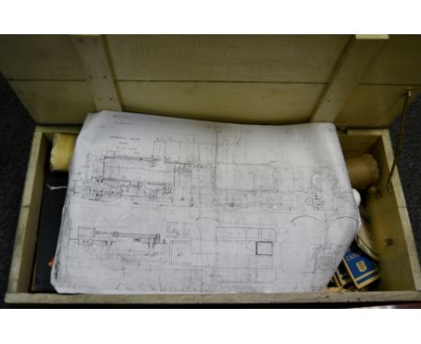 A wooden trunk containing railway interest;  maps, A -Z's,  other rail maps;  etc