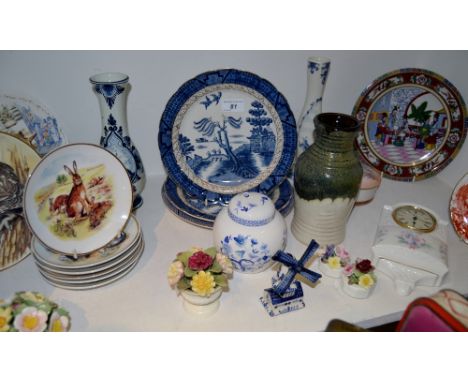 Ceramics - Booths Old Willow, Aynsley Little Sweetheart clock, Collectors plates including Royal Albert; flower posies; etc 