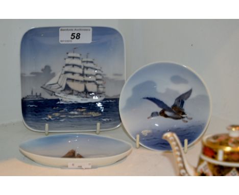 A Royal Copenhagen Skoleskibet Danmark rounded square trinket dish, 3467, others (3)