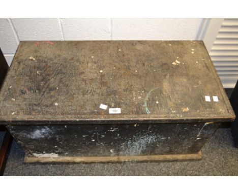 An early 20th century pine and black painted rectangular toolbox