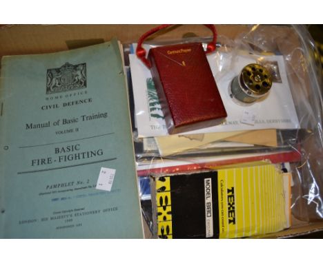 Ephemera - First Day Covers, coins; pocket compass, cased; bobbin case; Home Office Civil Defense training manuals; calculato