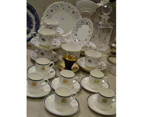 A Wedgwood House of Parliament coffee service, for six;  a Royal Stafford Enchanting pattern tea service;  etc 