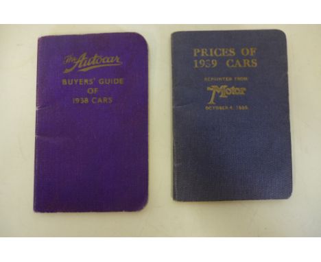 An Autocar buyers guide of 1938 cars and a Autocar Price book for 1939 cars 