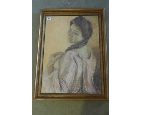 Peter Rasmussen, B 1927 - pastel portrait of Victoria de Los Angeles in Manon the opera - 63x43cm - signed - inscribed and si