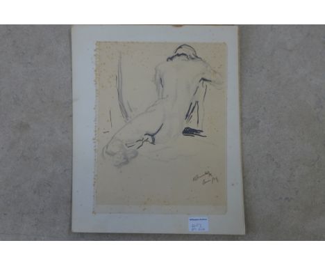 Ronald Ossory Dunlop, 28/6/1894 - 18/5/1973 - pencil and ink sketch of a female nude, signed bottom right and darted Paris 19