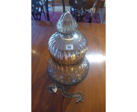 A glass bell shaped hanging ceiling lamp shade, 40cm x 28cm diameter 