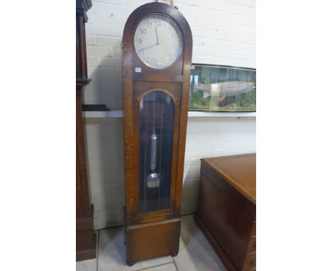 An oak three train Art Deco long case clock, in running order - 185cm tall 