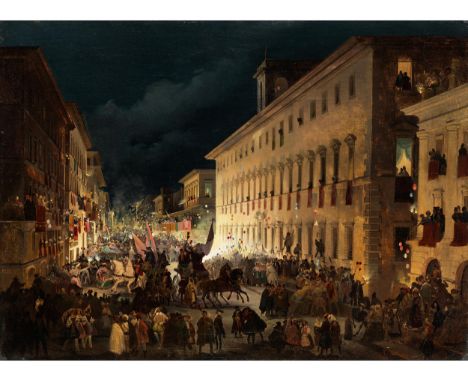 Ippolito Caffi, 1809 Belluno – 1866 Lissa NÄCHTLICHER KARNEVAL IN ROMÖl auf Leinwand.68 x 93 cm.Rechts unten signiert auf ein
