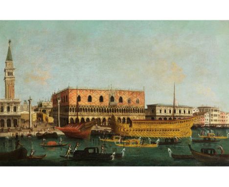 Venezianischer Meister des 18. JahrhundertsVENEDIG, FEST AN CHRISTI HIMMELFAHRTÖl auf Leinwand. Doubliert.62 x 96 cm.In vergo