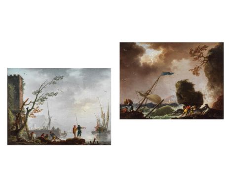 Charles François Lacroix de Marseille,um 1700 Marseille – um 1782 BerlinGemäldepaarSONNENAUFGANG AN DER KÜSTEsowieKÜSTE BEI S