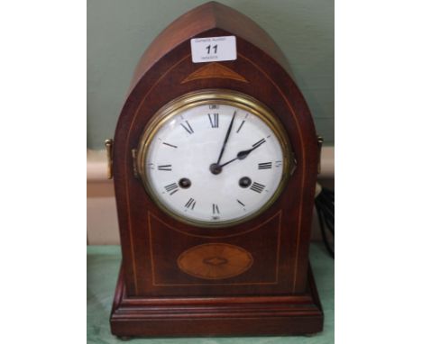 An Edwardian inlaid mahogany mantel clock, movement Phillipp Haas &amp; Sohne