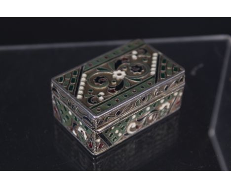 A silver enamel decorated snuff box, marked 84