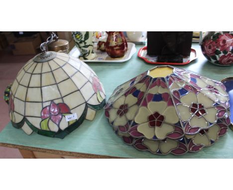 A leaded lamp shade plus two others in leaded style