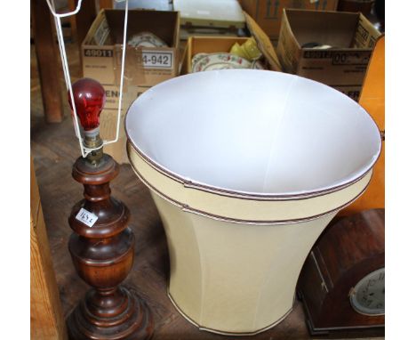 A terracotta elephant decorated table lamp plus a turned wood lamp