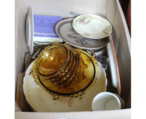 A Poole bird decorated plate plus other china and glass