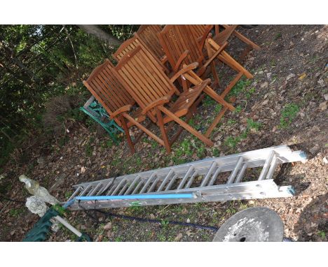 AN ABRU STARMASTER ALUMINIUM EXTENSION LADDER with telescopic supports on either side, length 350cm x extended length 610cm