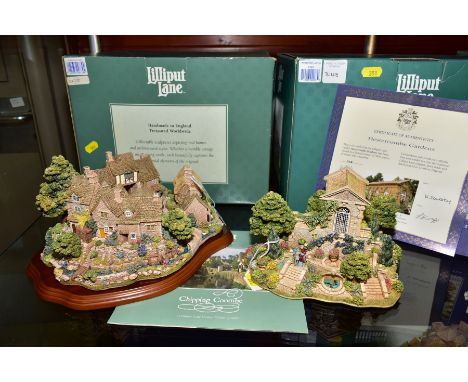 TWO BOXED LIMITED EDITION LILLIPUT LANE SCULPTURES 'Chipping Coombe' No 120/3000 with certificate, leaflet and wooden plinth 