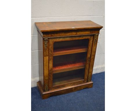 A VICTORIAN BURR WALNUT AND FLORALLY INLAID PIER CABINET, with brassed mounts, width 82cm x depth 33cm x height 101cmConditio