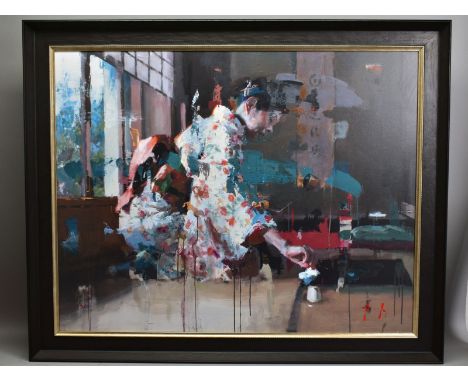 CHRISTIAN HOOK (BRITISH 1971) 'OCHA'  a limited edition print on canvas 44/50, a study of a Japanese Geisha,  signed bottom r