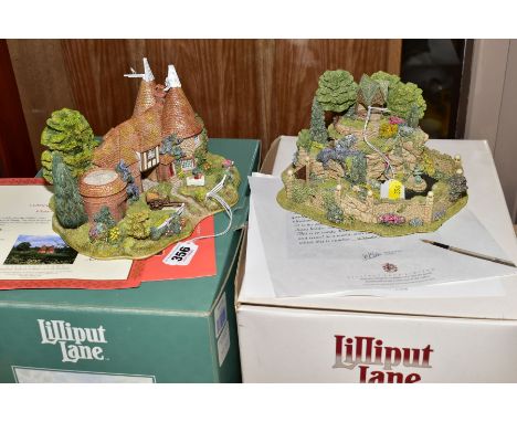 TWO BOXED LIMITED EDITION LILLIPUT LANE SCULPTURES, 'Harvest Home' No 0073/4950 with certificate and leaflet and  'Leonora's 