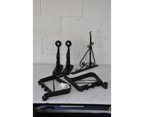 SEVEN METAL WALL BRACKETS including two pairs of Ikea Ortis shelf brackets, a pair of cast aluminium brackets and an earlier 