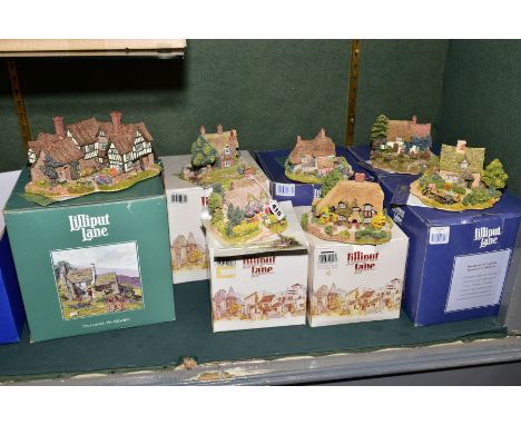 SIX BOXED LILLIPUT LANE SCULPTURES FROM ANNIVERSARY COLLECTION, 'Cotman Cottage' 1993 with deeds and leaflet, 'Watermeadows' 