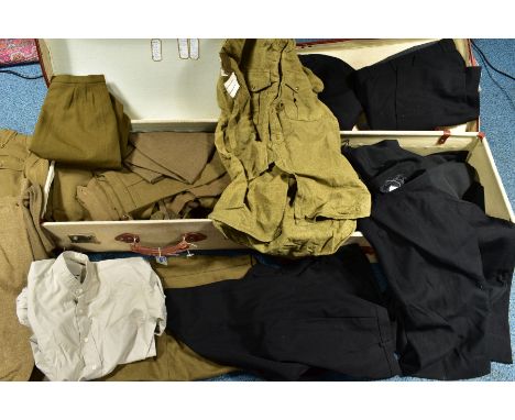 TWO MILITARY STYLE SUITCASES containing a quantity of black trousers/skirts, Police?/Military and another with British army o